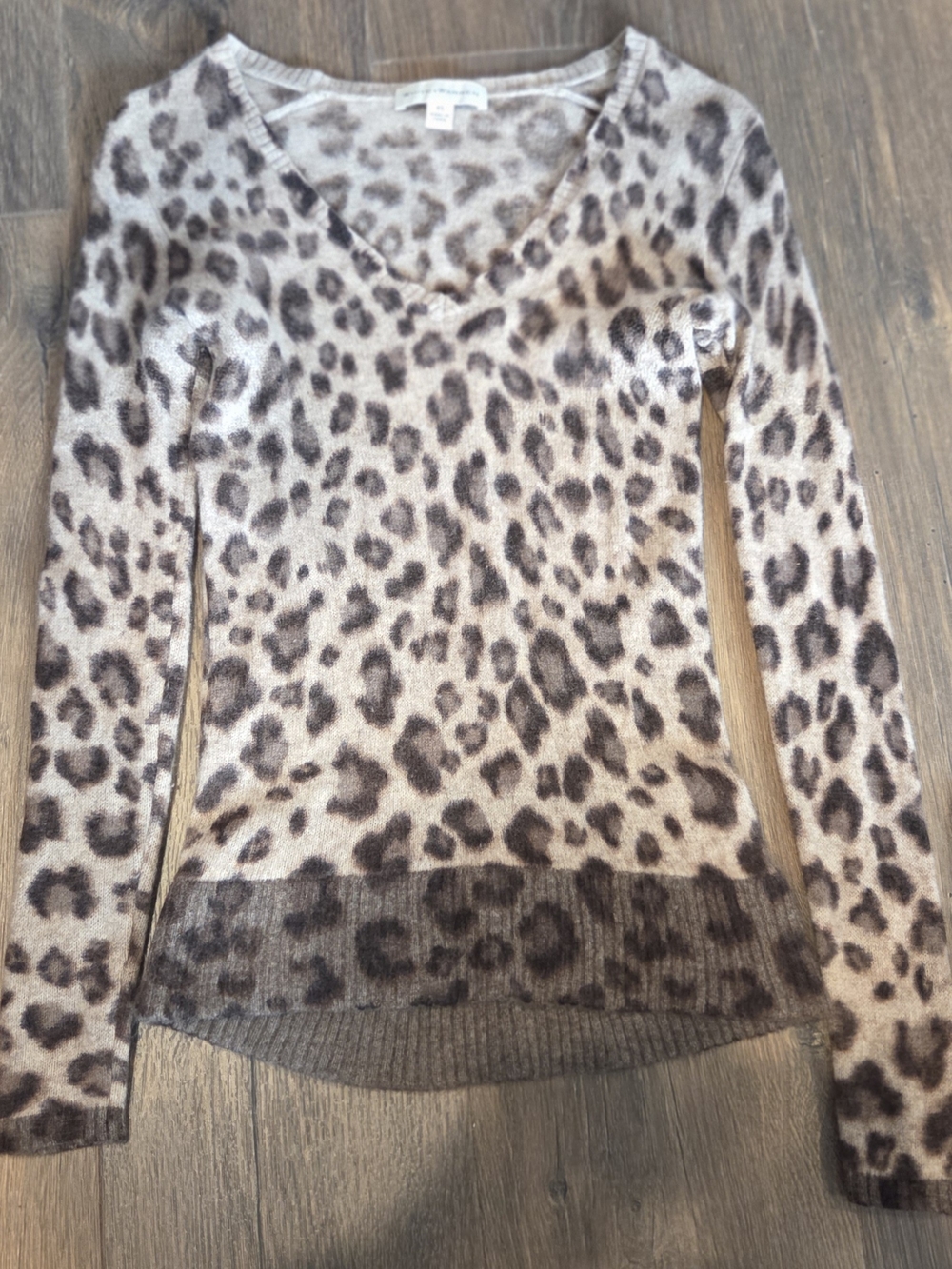 White + Warren Leopard Print V-Neck Sweater in Beige and Brown